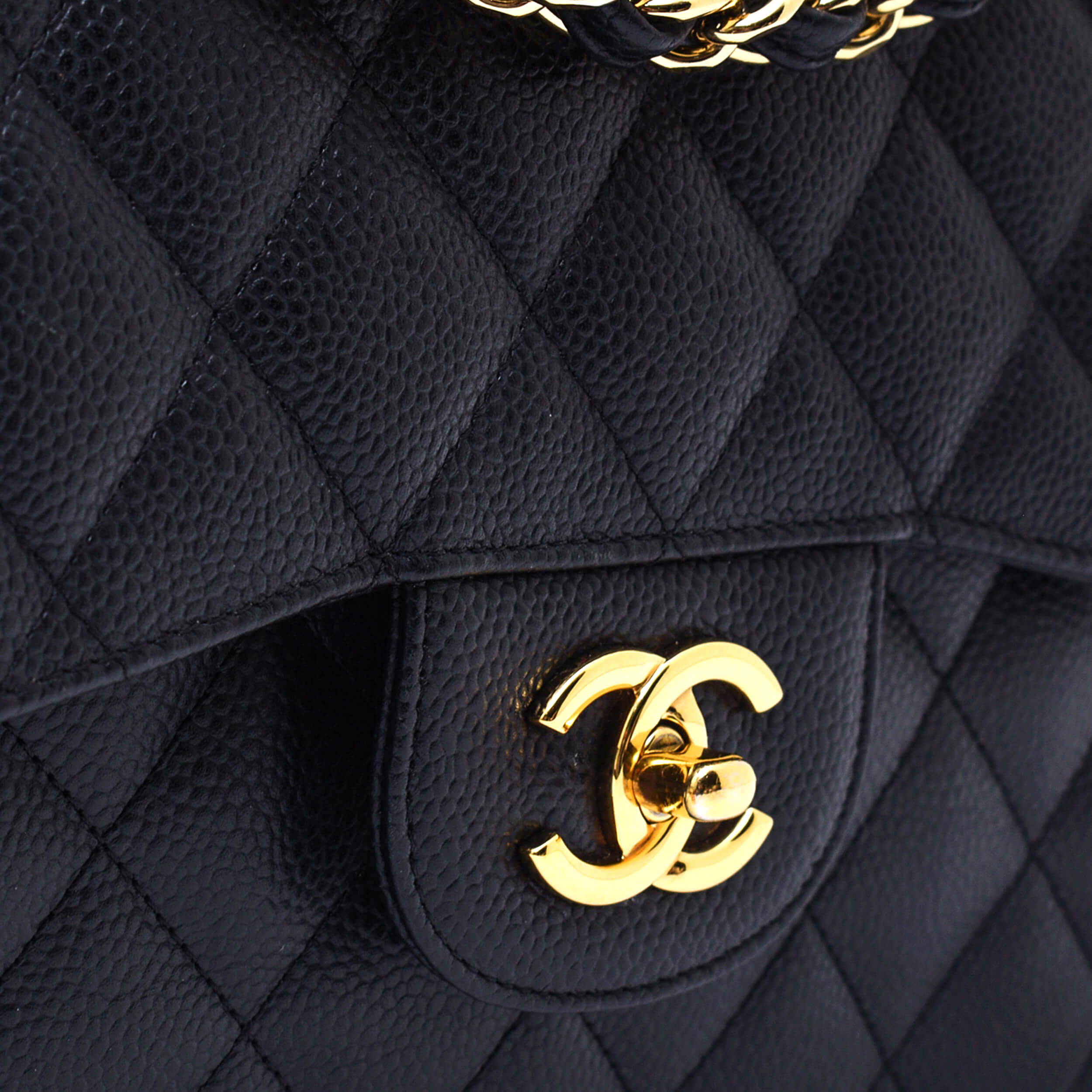 Chanel - Black Quilted Caviar Leather Jumbo Double Flap Bag